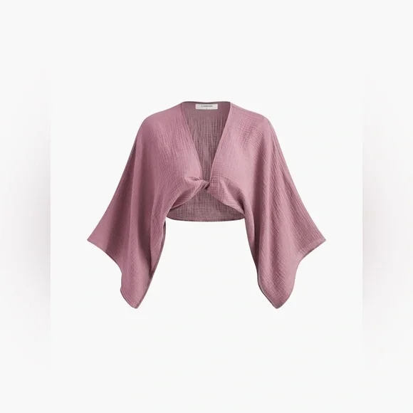 Tie-Front Long Sleeve Cropped Blouse - Picture 3 of 4